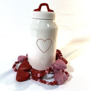 Rae Dunn Heart canister jar White and red